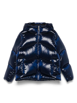 K Way Kids blue padded down jacket for girls with hood