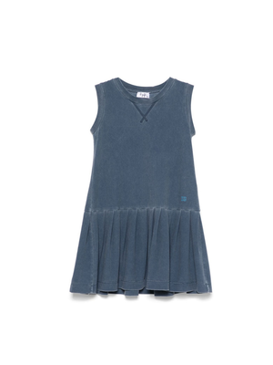 Il Gufo blue dress for girls with flared skirt and side logo print