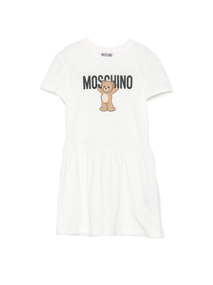 Moschino Kids white dress for girls with teddy print