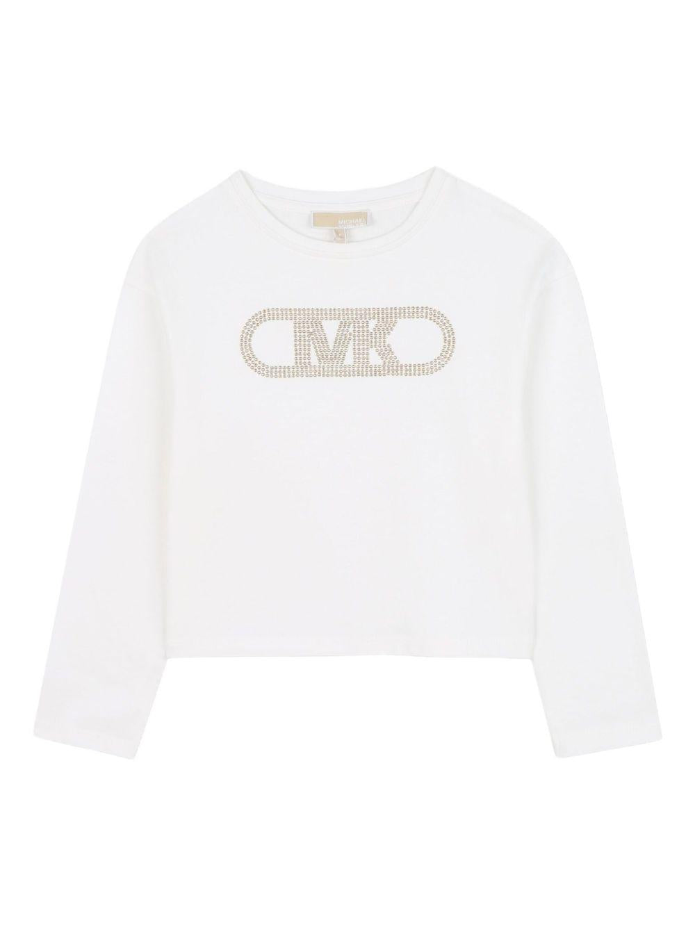 T-shirt per bambina Michael Kors Kids bianca con dettaglio logo R30495 117 MICHAEL KORS KIDS 