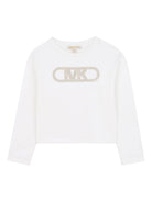 T-shirt per bambina Michael Kors Kids bianca con dettaglio logo R30495 117 MICHAEL KORS KIDS 