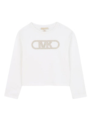 T-shirt per bambina Michael Kors Kids bianca con dettaglio logo