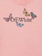Maglietta con stampa farfalle per neonata Off-White Kids rosa con orlo dritto OGXB001S25JER002 3010 OFF WHITE KIDS 