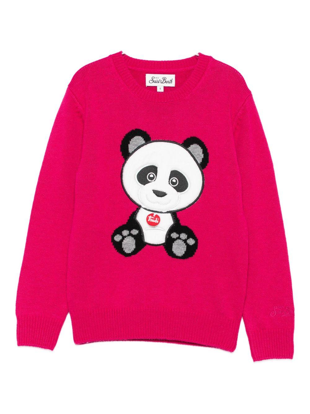Maglione per bambina MC2 Saint Barth Kids x Trudi fucsia con Panda ricamato sul davanti PRC0001 01984I MC2 ST. BARTH KIDS 