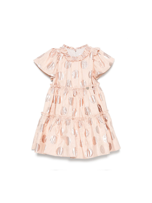 Monnalisa pink polka dot dress for girls with ruffled trim