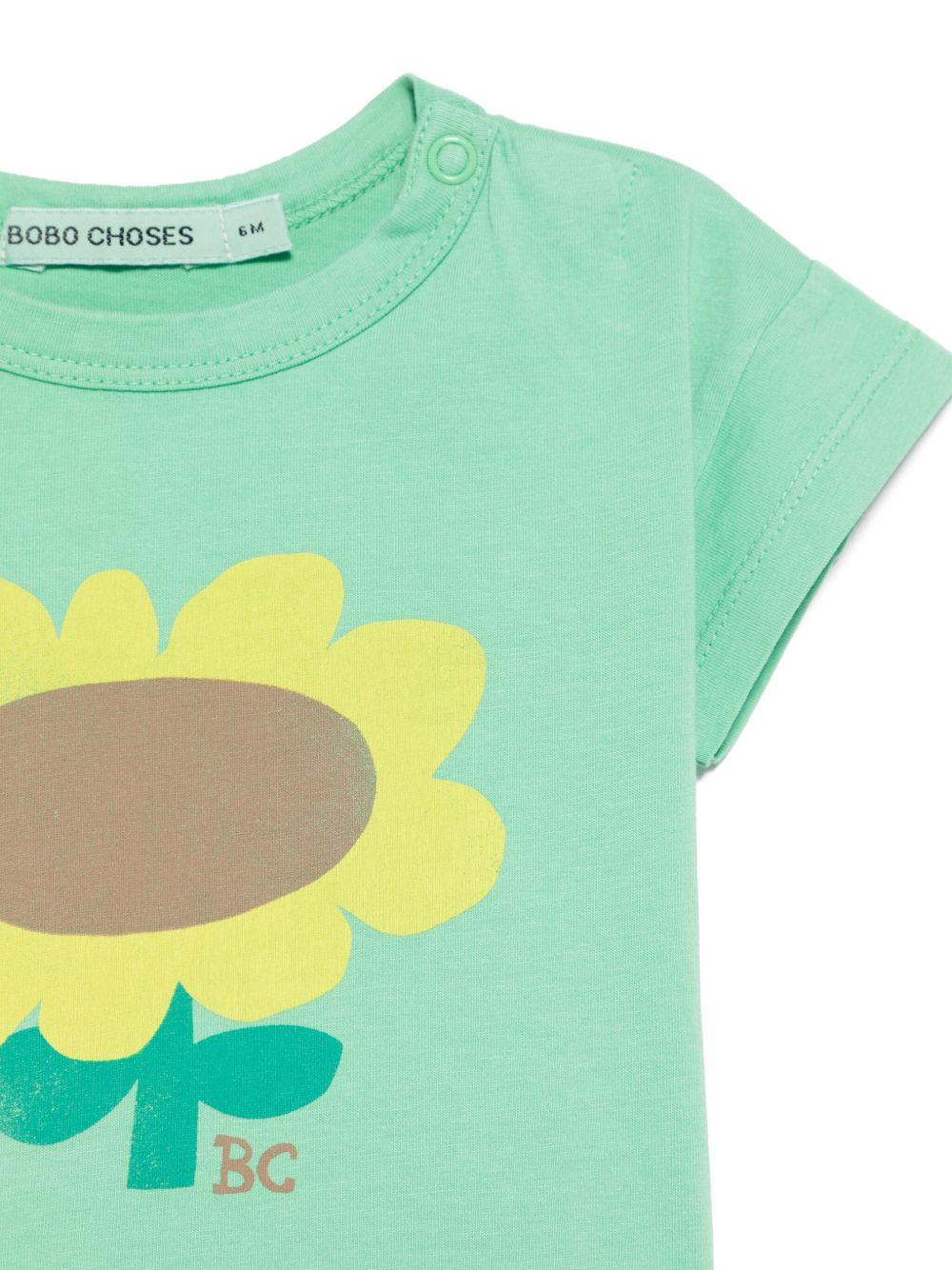 T-shirt per neonato Bobo Choses Sunflower verde con stampa girasole B125AB010 331 BOBO CHOSES 