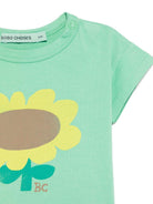 T-shirt per neonato Bobo Choses Sunflower verde con stampa girasole B125AB010 331 BOBO CHOSES 