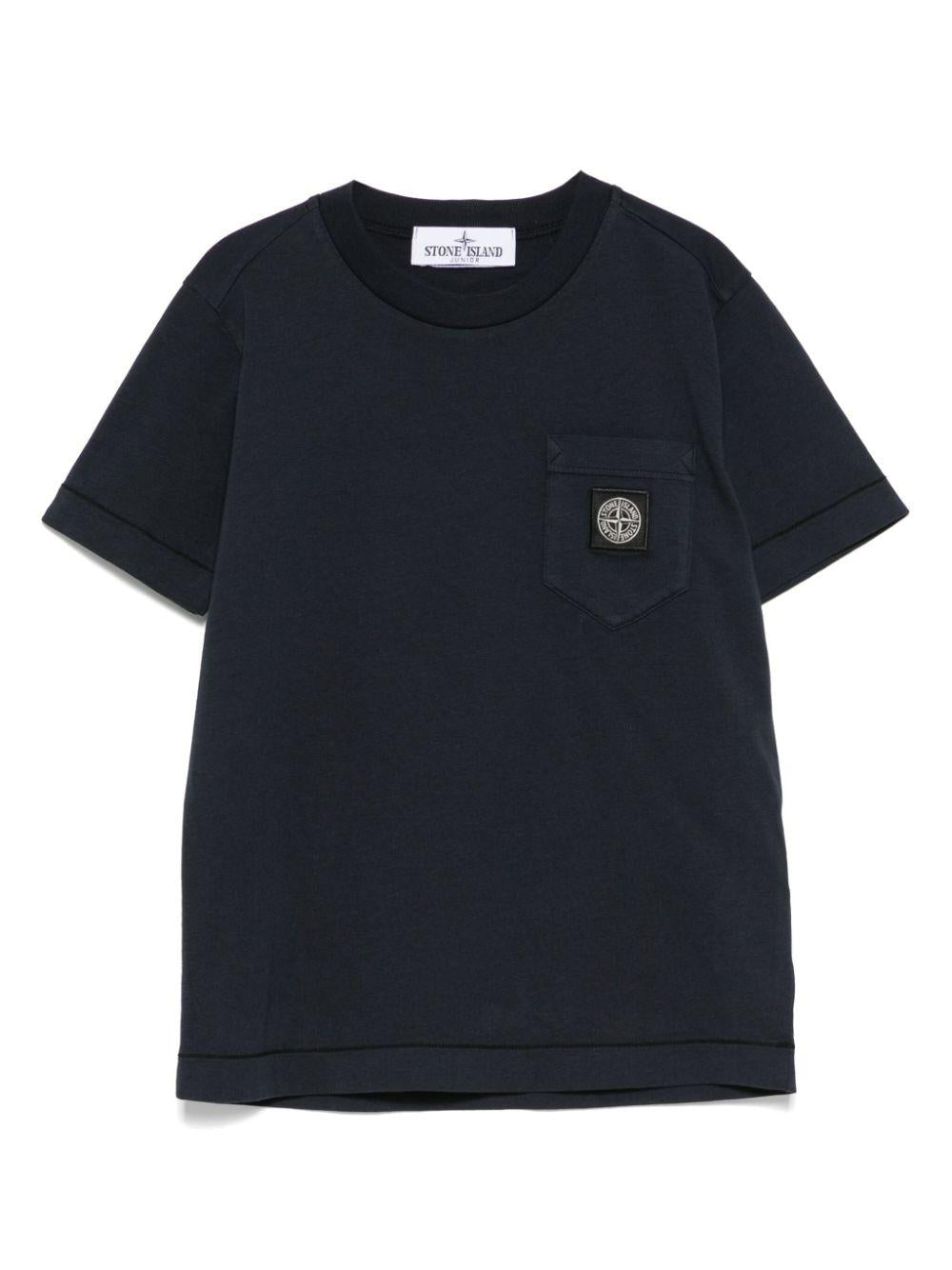 T-shirt con applicazione Compass per bambino Stone Island Junior blu con orlo dritto K1S162100004S0047 V0020 STONE ISLAND JUNIOR 