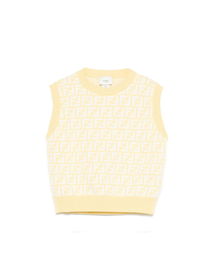 Fendi Kids yellow knitted vest for girls with all-over FF monogram