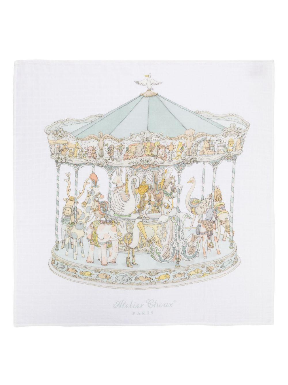 Coperta per neonati Atelier Chuox bianca con stampa Carousel CA-CQ-CAR G-U ATELIER CHOUX PARIS 