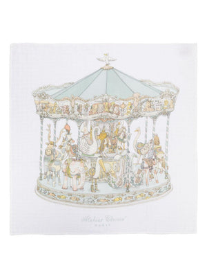 Coperta per neonati Atelier Chuox bianca con stampa Carousel