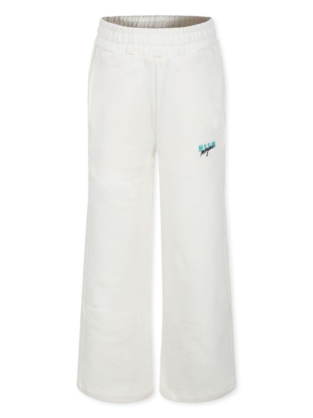 Pantaloni con logo ricamato per bambina MSGM Kids bianco con elastico in vita F4MSJGFP217 013 MSGM KIDS 