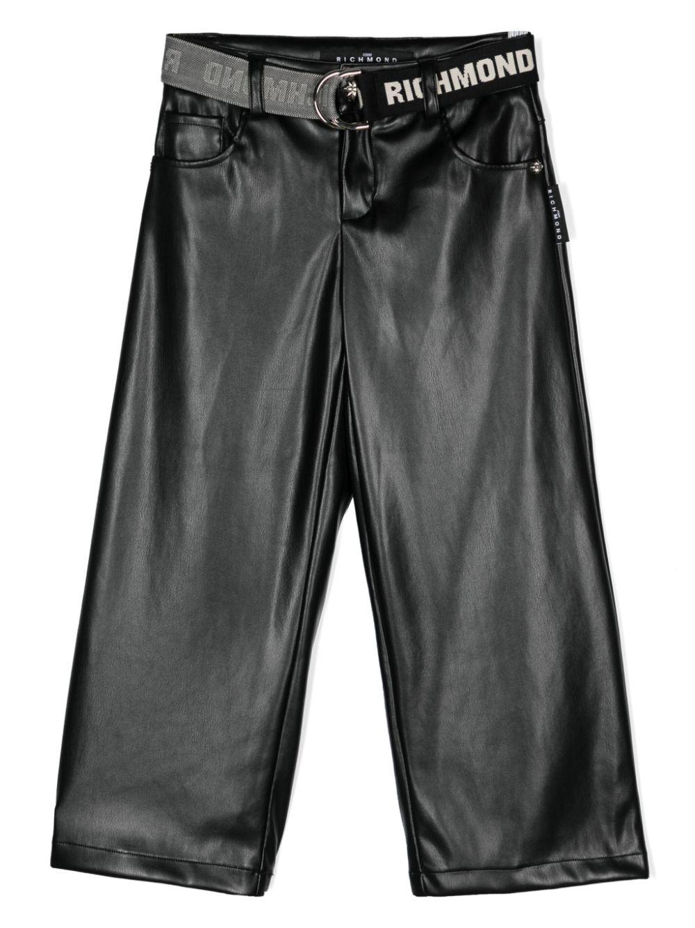 Pantaloni con placca logo per bambina John Richmond Junior nero con passanti RGA24021PA BLACK JOHN RICHMOND JUNIOR 