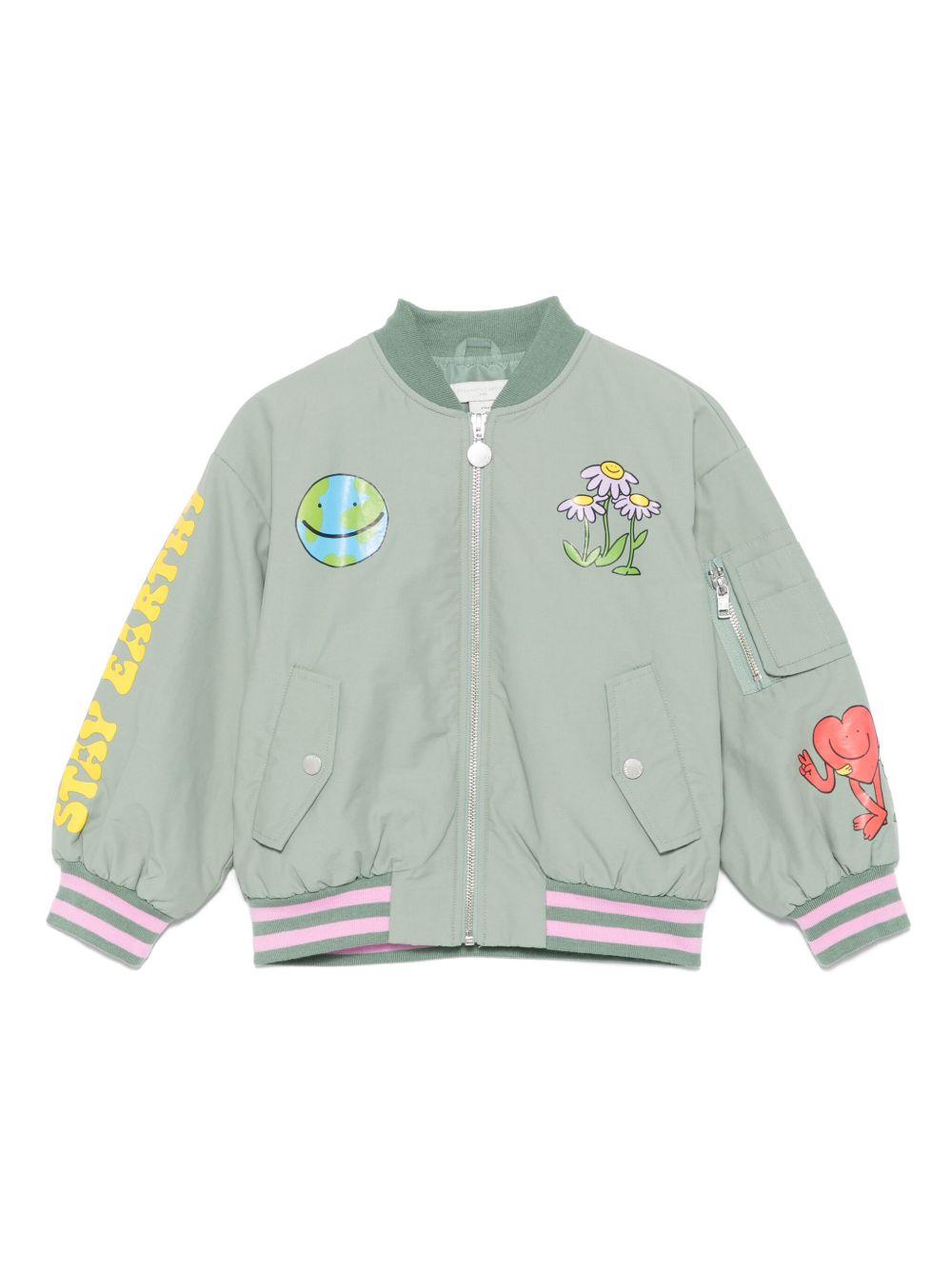 Bomber per bambina Stella McCartney Kids verde con stampa grafica TX2A17 Z2332 718 STELLA McCARTNEY KIDS 