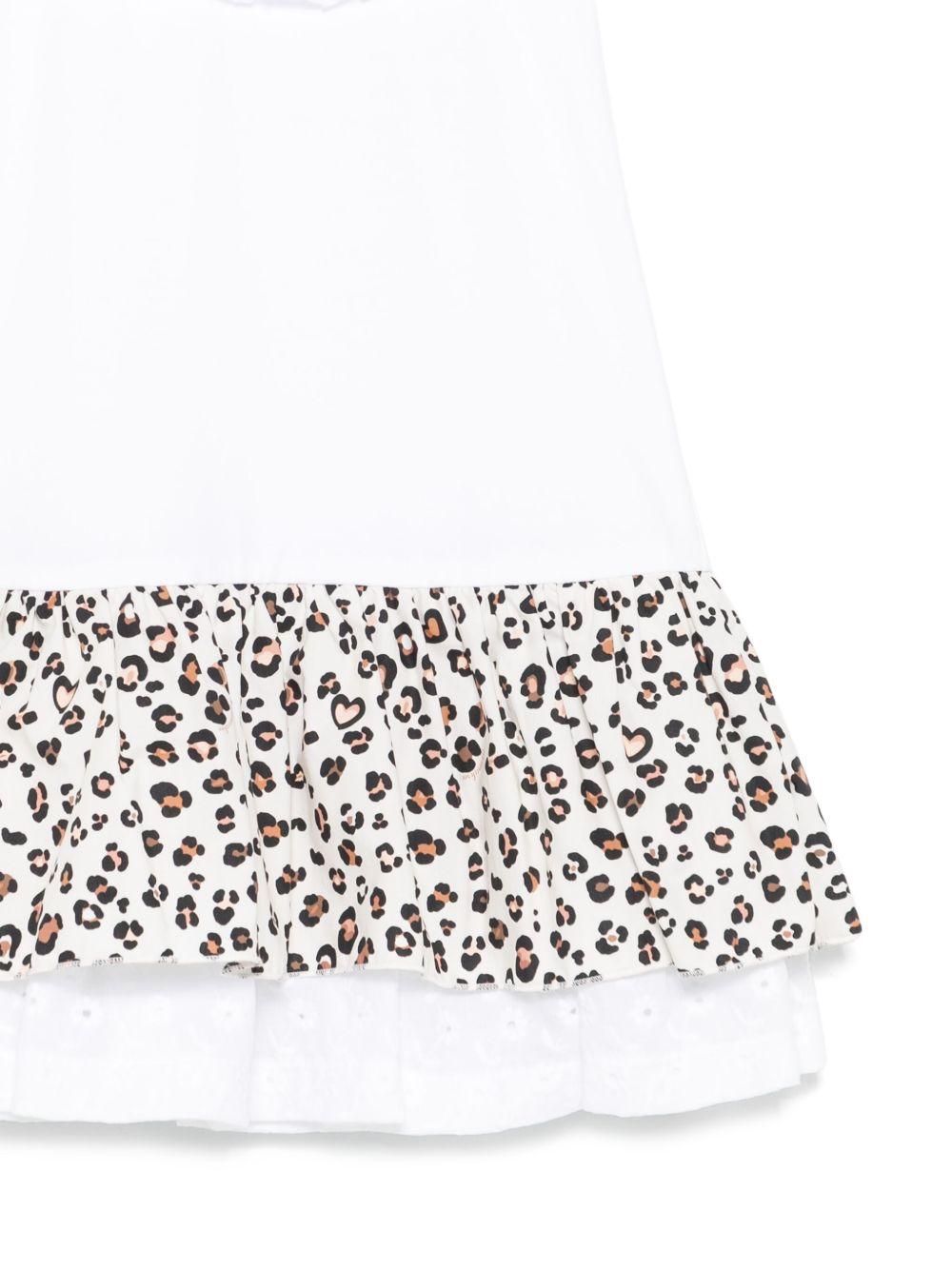 Abito per bambina Monnalisa bianco con ruches e dettaglio leopardato 11E907 5202 9980 MONNALISA 