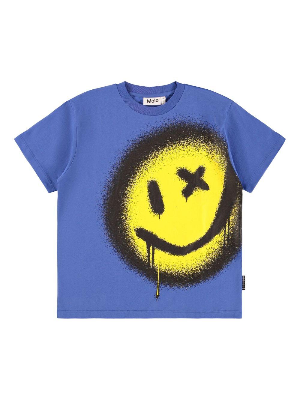 T-shirt per bambino Molo blu con stampa grafica smiley 1W25A205 5526 MOLO 