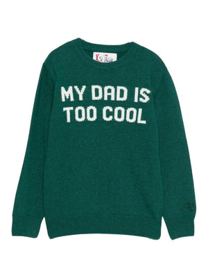 Maglione Douglas per bambino MC2 Saint Barth verde con scritta jacquard 