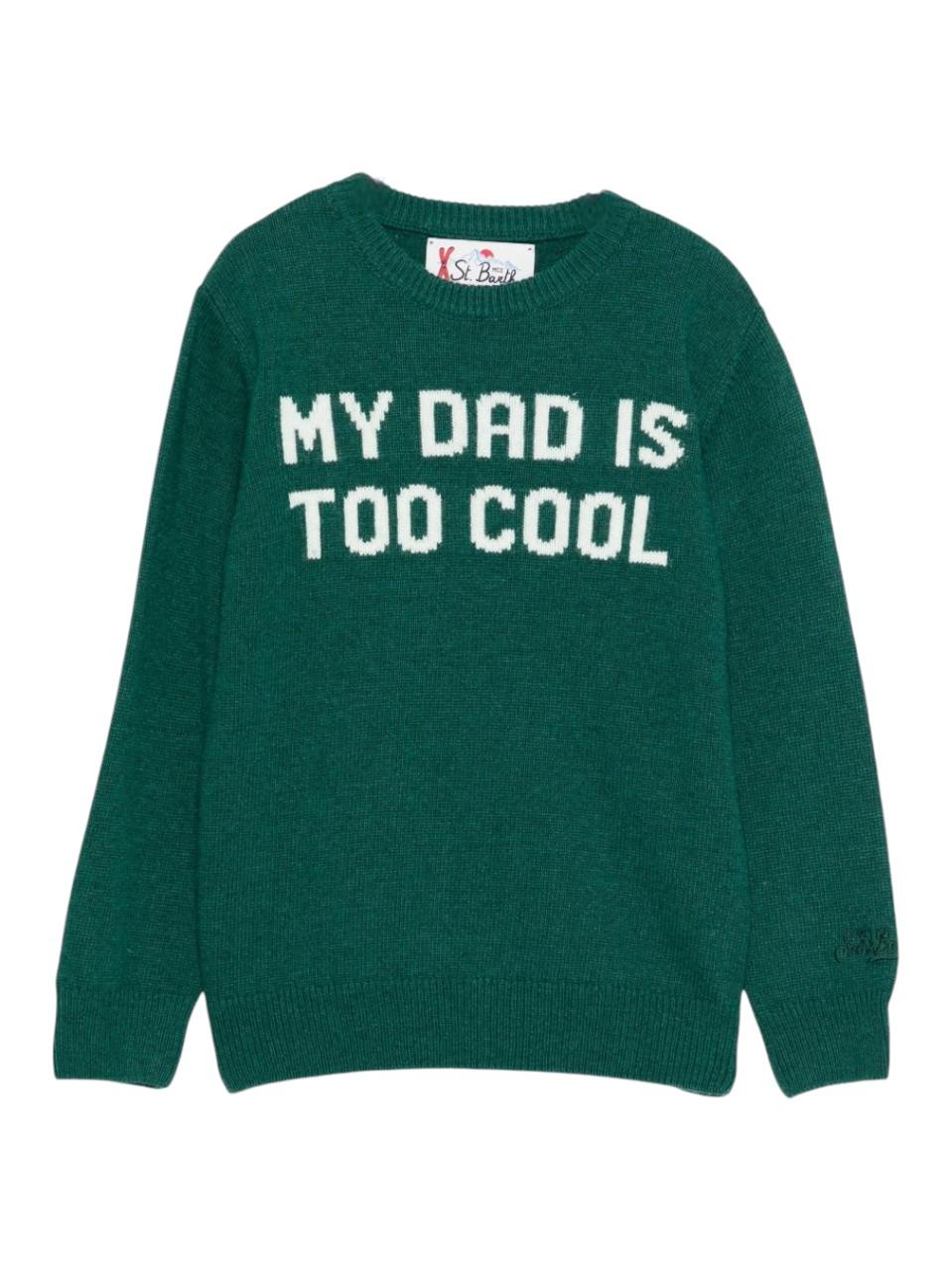 Maglione Douglas per bambino MC2 Saint Barth verde con scritta jacquard "My dad is too cool" DOU0001 01606I MC2 ST. BARTH KIDS 