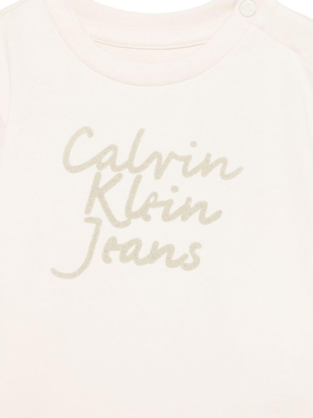 T-shirt con stampa per neonato Calvin Klein Kids beige con girocollo IN0IN00261 CKS CALVIN KLEIN KIDS 