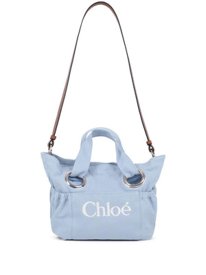 Borsa tote per bambina Chloé Kids azzurra con logo ricamato sul davanti