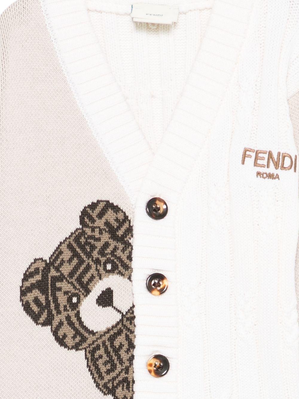 Cardigan per neonati Fendi Kids beige con ricamo orsetto BUG208 AVVX F1UCS FENDI KIDS 