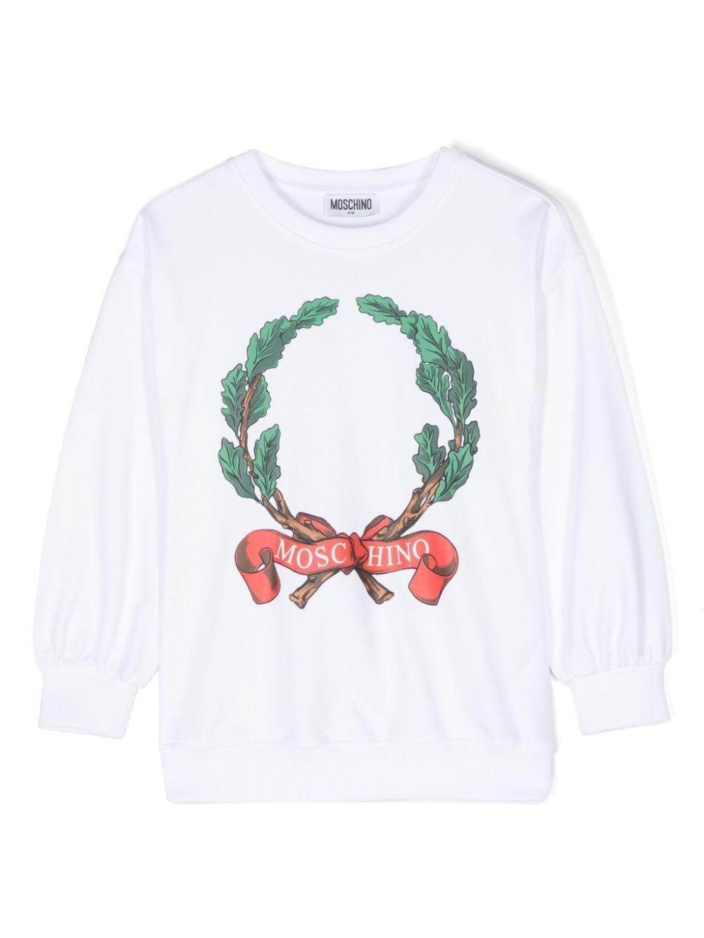 Felpa per bambina Moschino Kids bianco con stampa logo sul davanti HDF064LCA61 10101 MOSCHINO KIDS 