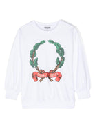 Felpa per bambina Moschino Kids bianco con stampa logo sul davanti HDF064LCA61 10101 MOSCHINO KIDS 