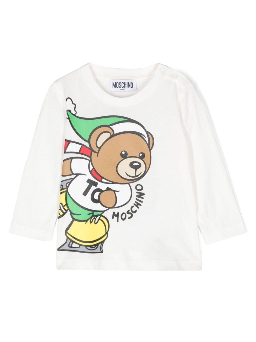 T-shirt per neonati Moschino Kids bianco con motivo Teddy Bear MSO00RLAA10 10063 MOSCHINO KIDS 