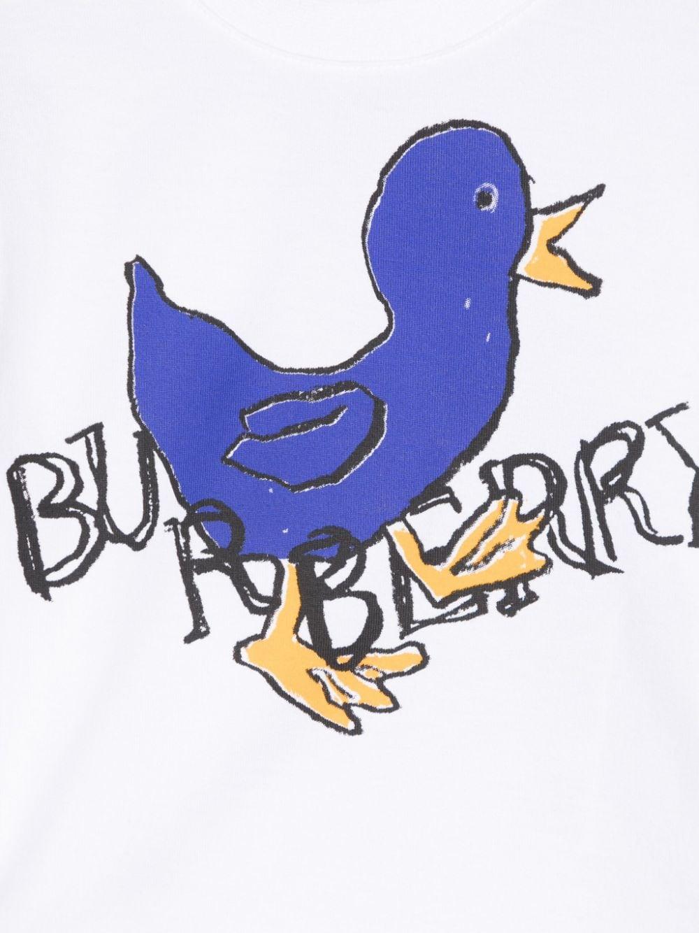 T shirt per neonato bianca con logo graffiato Burberry e stampa uccellino 8089606 A1464 BURBERRY KIDS 