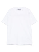 T-shirt per bambino Stone Island Junior bianco con ricamo con orlo dritto K1S162100007S0050 V0001 STONE ISLAND JUNIOR 