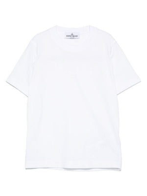 T-shirt per bambino Stone Island Junior bianco con ricamo con orlo dritto