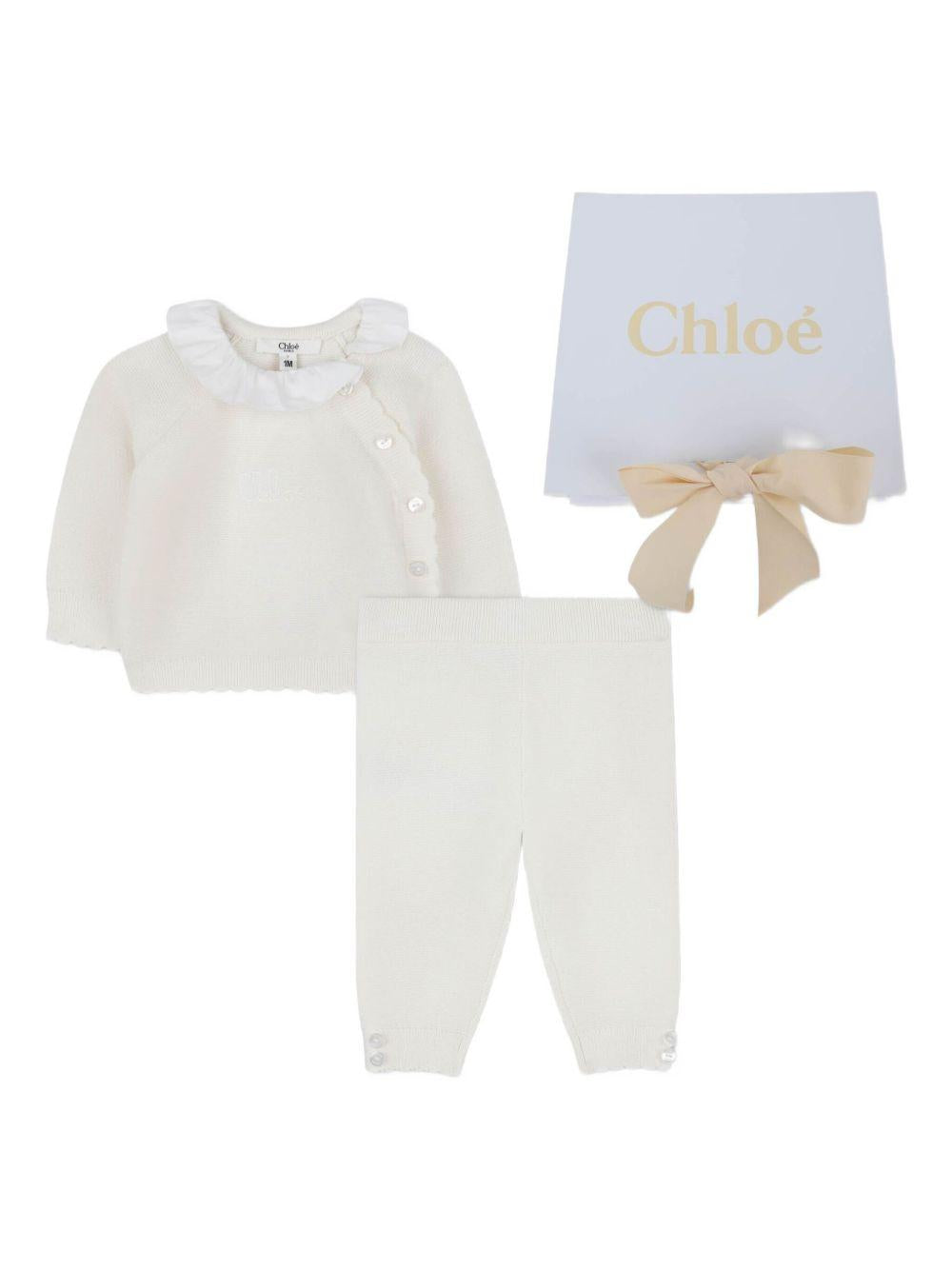 Set tuta e pantaloni sportivi per neonata Chloé Kids bianco con colletto con ruches C20778 117 CHLOE' KIDS 