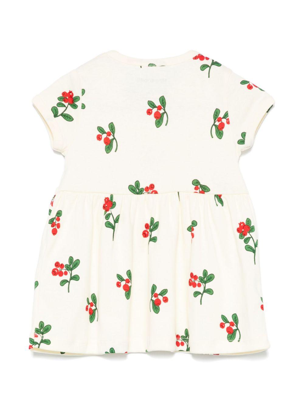 Abito per neonata Mini Rodini beige con stampa grafica e dettaglio con ruches 2525010311NB OFFWHITE MINI RODINI 