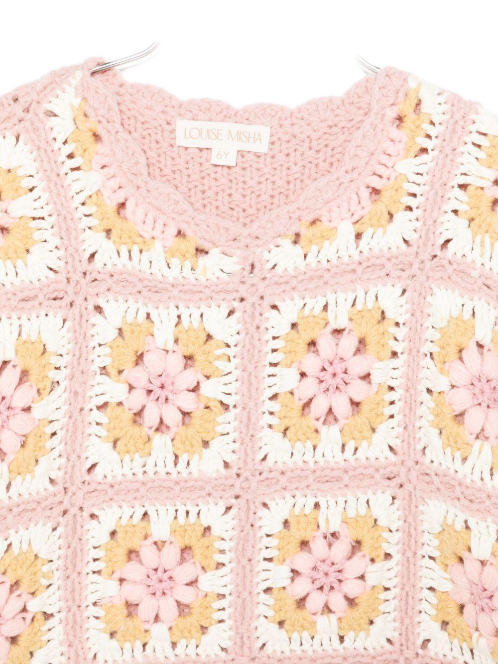 Maglione per bambina Louise Misha rosa con pannelli all'uncinetto GRC-W25-J0072 BLUSH LOUISE MISHA 