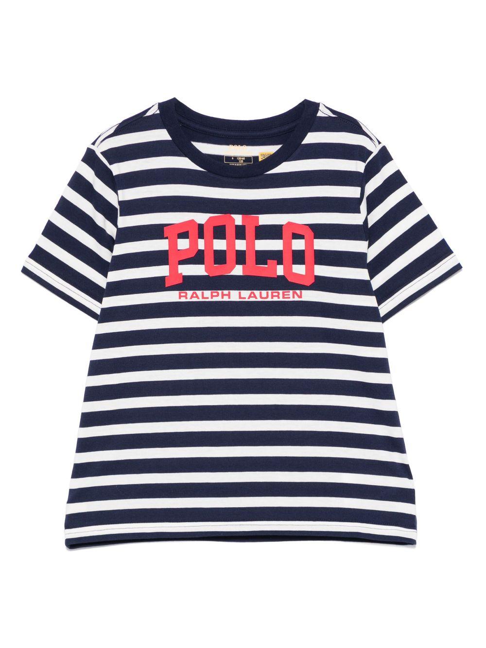 T-shirt per bambino Polo Ralph Lauren Kids blu a righe con stampa con logo frontale 958161 001 Ralph Lauren kids 