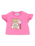 T-shirt con stampa Teddy Bear per neonata Moschino Kids rosa con orlo dritto MDM03JLBA00 50533 MOSCHINO KIDS 
