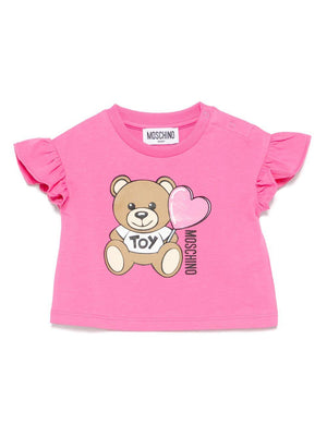 Moschino Kids pink straight-hem teddy bear print baby girl's T-shirt
