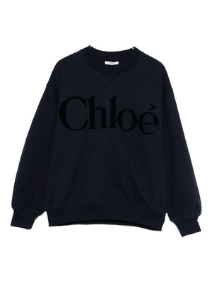 Felpa per bambina Chloé kids blu con logo sul davanti