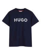 T-shirt per bambino Hugo Kids blu con logo sul davanti G01016 85C Hugo 