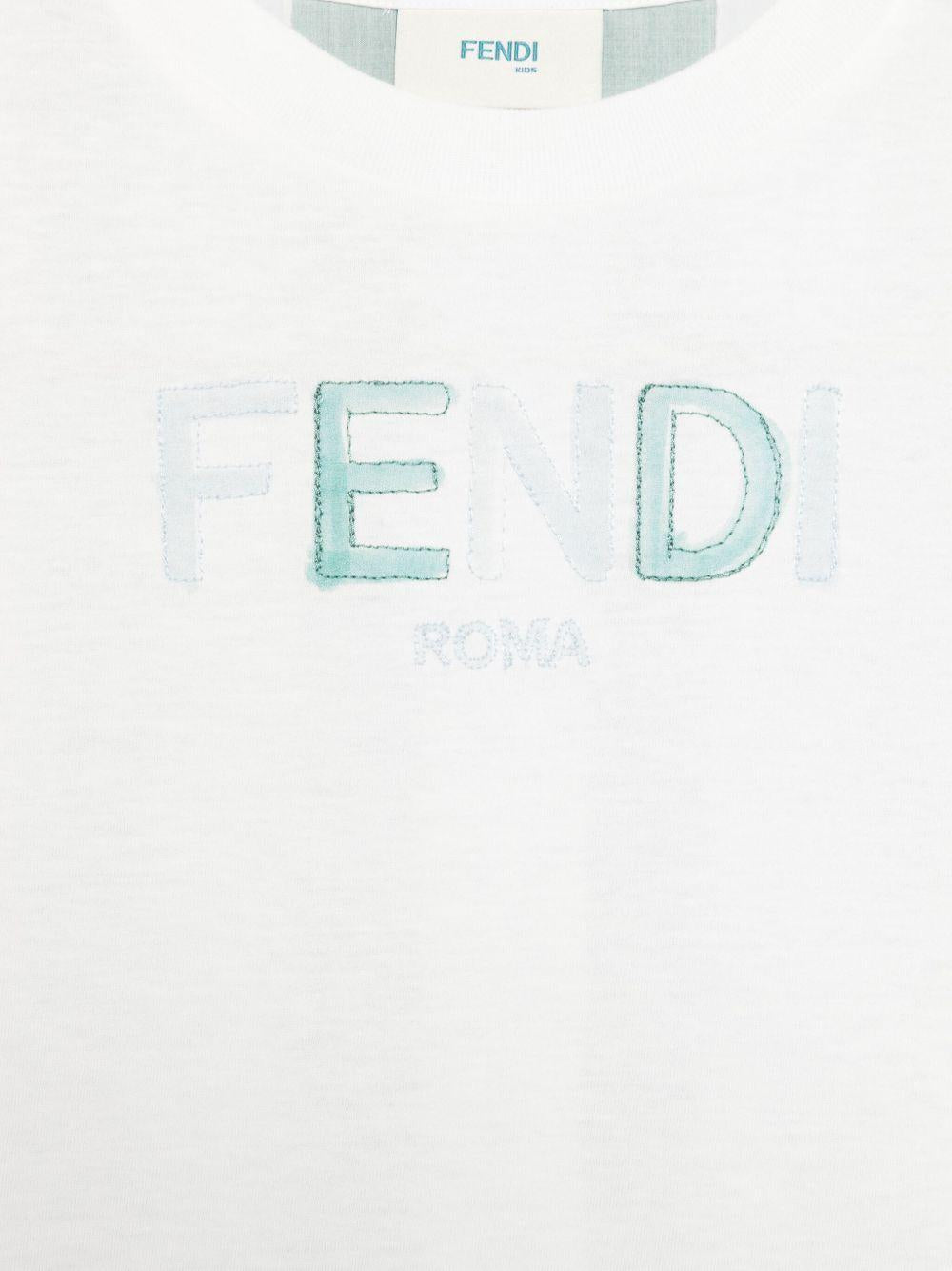 T-shirt per bambino Fendi Kids bianco con stampa a righe sul retro JUI182 AS67 F1R0V FENDI KIDS 