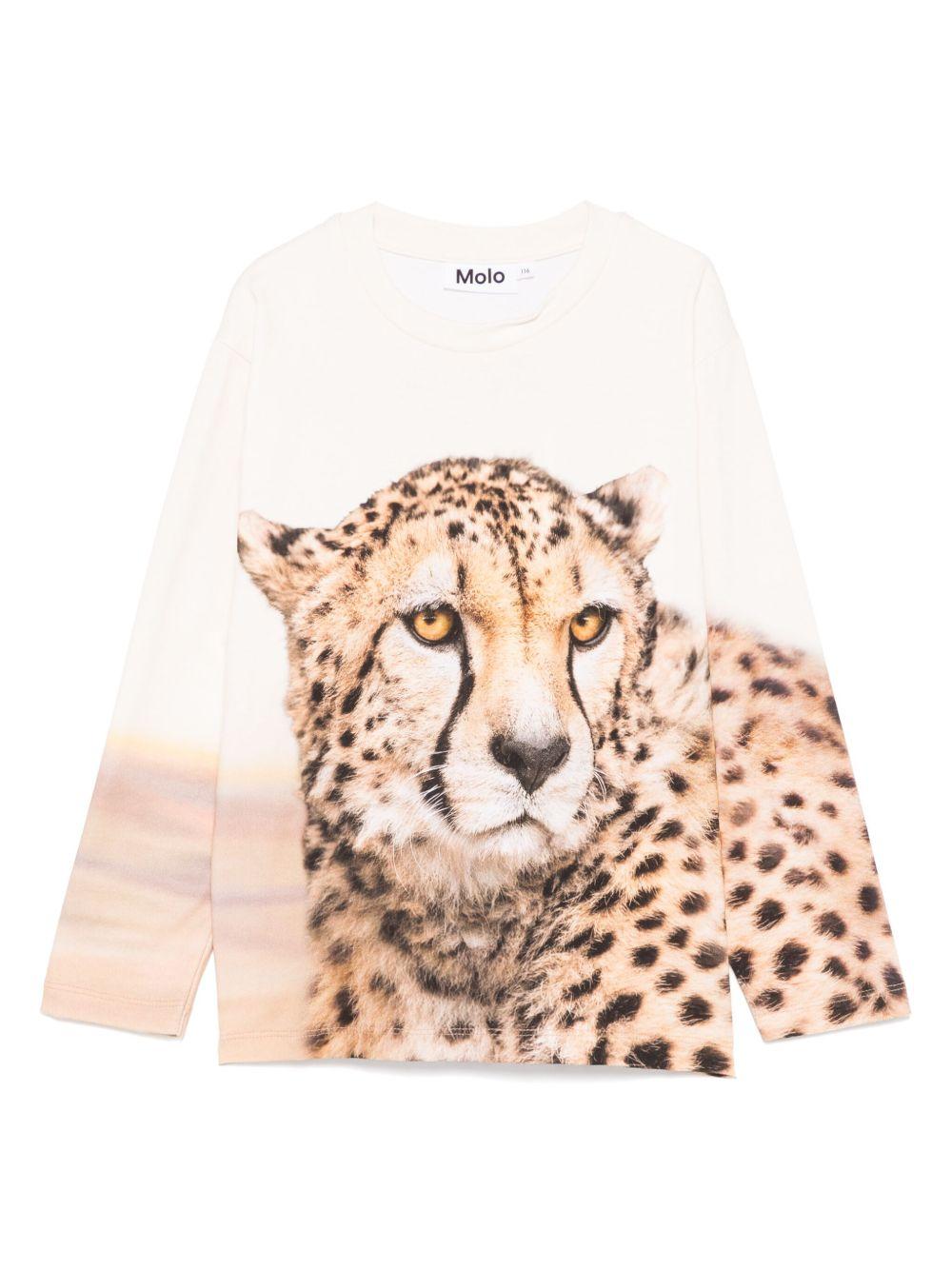 T-shirt per bambino Molo Rollo beige con stampa ghepardo 1S25A401 3819 MOLO 