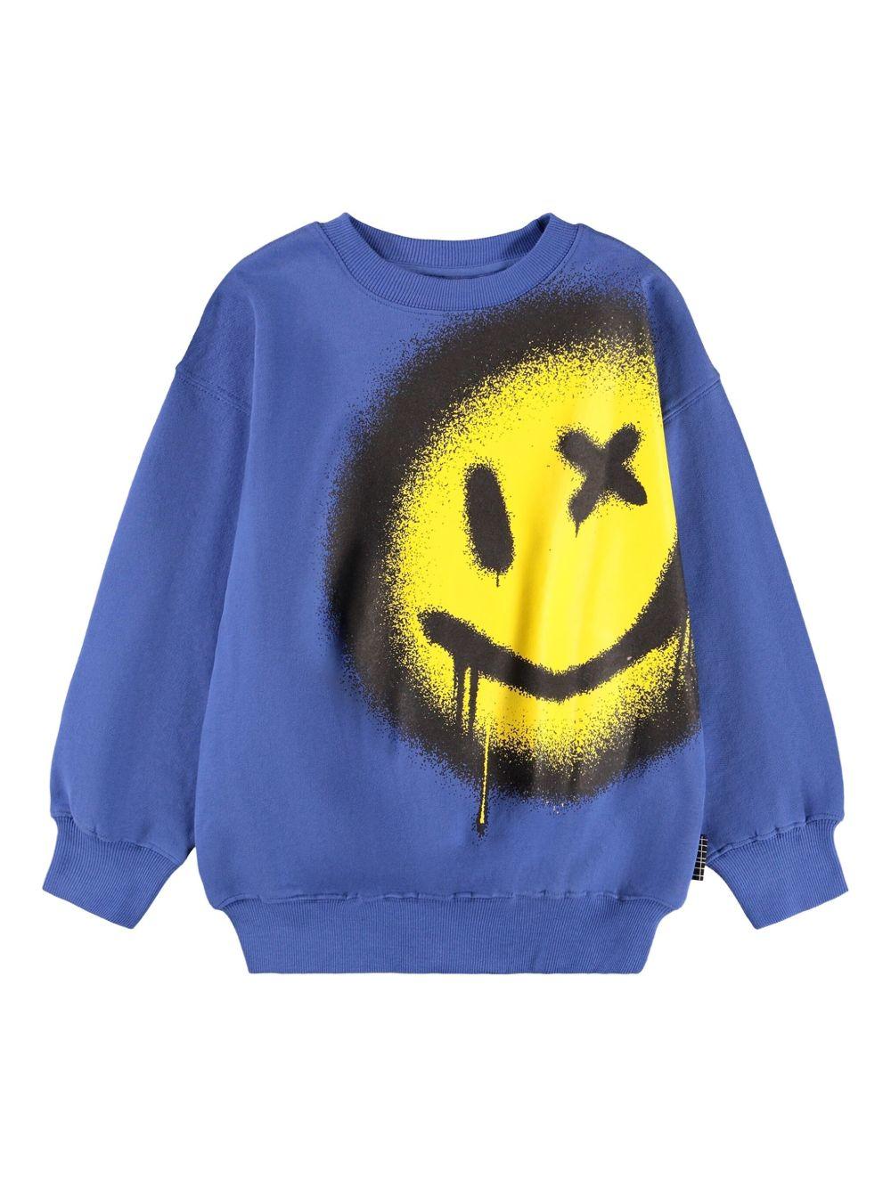Felpa per bambino Molo blu con stampa grafica smiley 1W25J205 5192 MOLO 