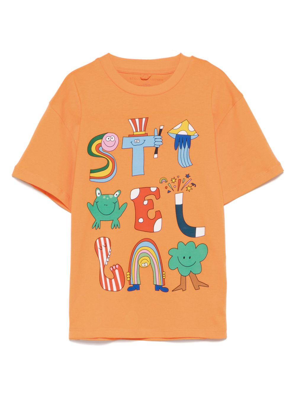 T-shirt per bambino Stella McCartney Kids arancione con stampa animazione TW8Q01 Z0434 442 STELLA McCARTNEY KIDS 
