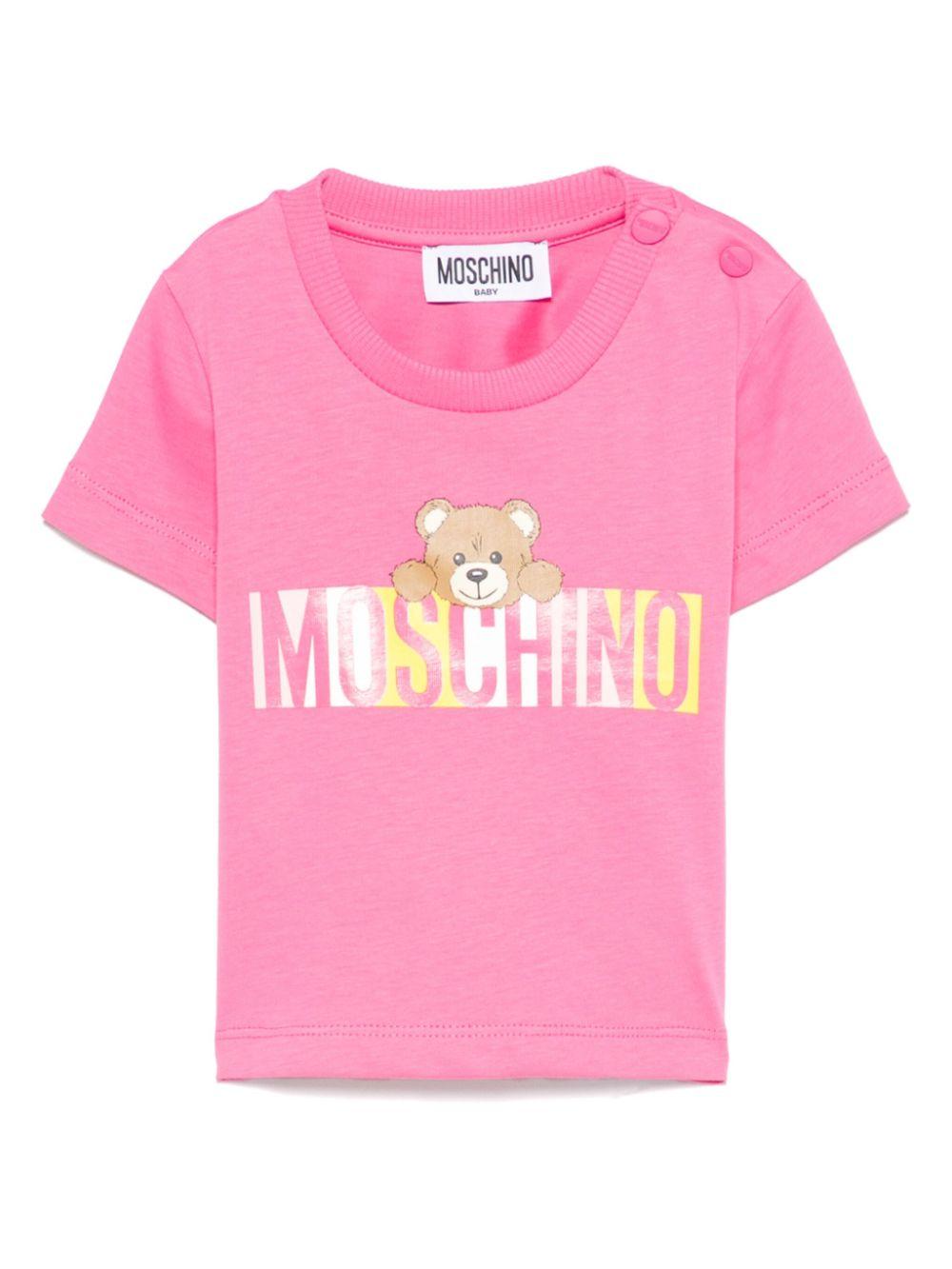 T-shirt per neonata Moschino Kids fucsia con stampa Teddy Bear MUM04CLAA02 50533 MOSCHINO KIDS 