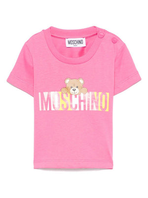 Moschino Kids fuchsia baby girl T-shirt with Teddy Bear print