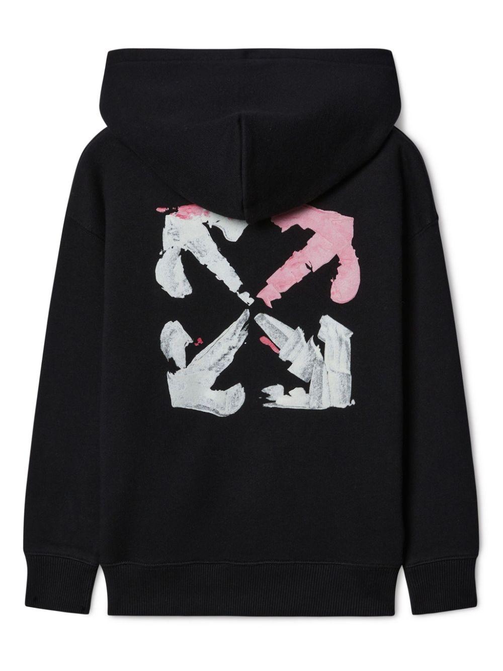 Felpa con cappuccio in cotone acrilico Arrow per bambina Off-White Kids nero con spalle scese OGBE001F24FLE001 1001 OFF WHITE KIDS 