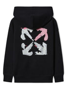 Felpa con cappuccio in cotone acrilico Arrow per bambina Off-White Kids nero con spalle scese OGBE001F24FLE001 1001 OFF WHITE KIDS 