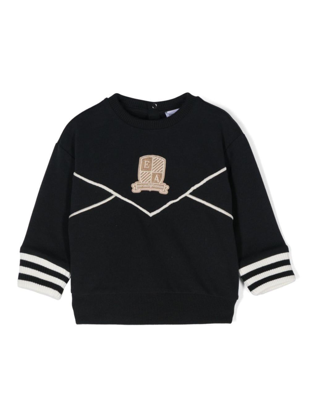 Felpa per neonato Emporio Armani Kids blu con logo-toppa e bordo a righe 6DHMJ7 4J6UZ 0920 EMPORIO ARMANI KIDS 