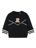 Felpa per neonato Emporio Armani Kids blu con logo-toppa e bordo a righe 6DHMJ7 4J6UZ 0920 EMPORIO ARMANI KIDS 
