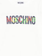 T-shirt per bambino Moschino Kids bianco con stampa logo HUO00YLAA10 10063 MOSCHINO KIDS 